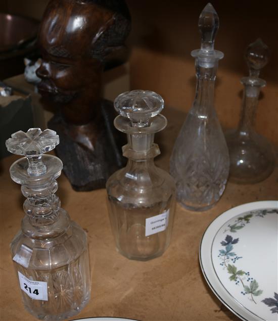4 various cut glass decanters